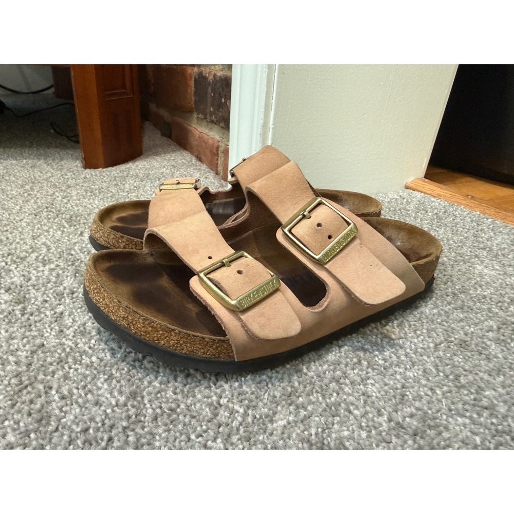 Birkenstock Arizona Tan Nubuck Leather Soft Footbed Sandals Kids 3 or 35